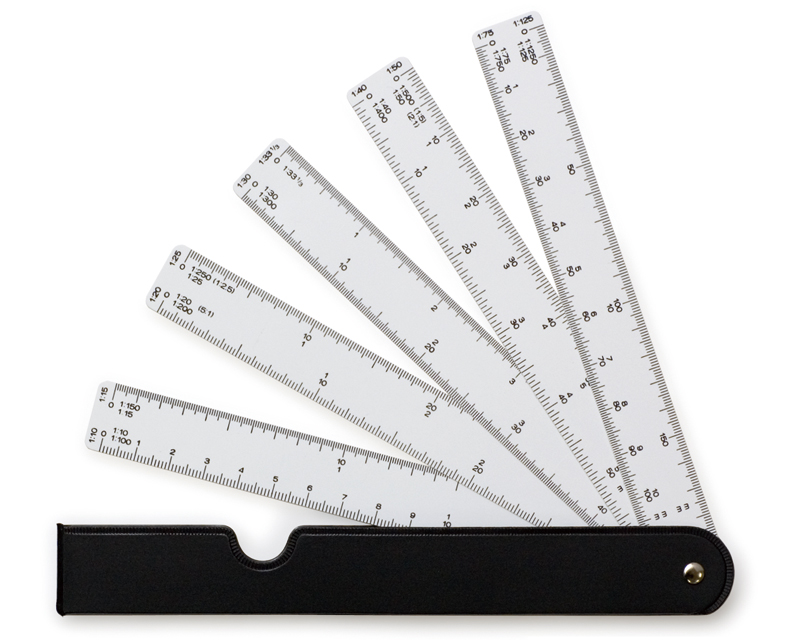Fan shaped five blade scale ruler